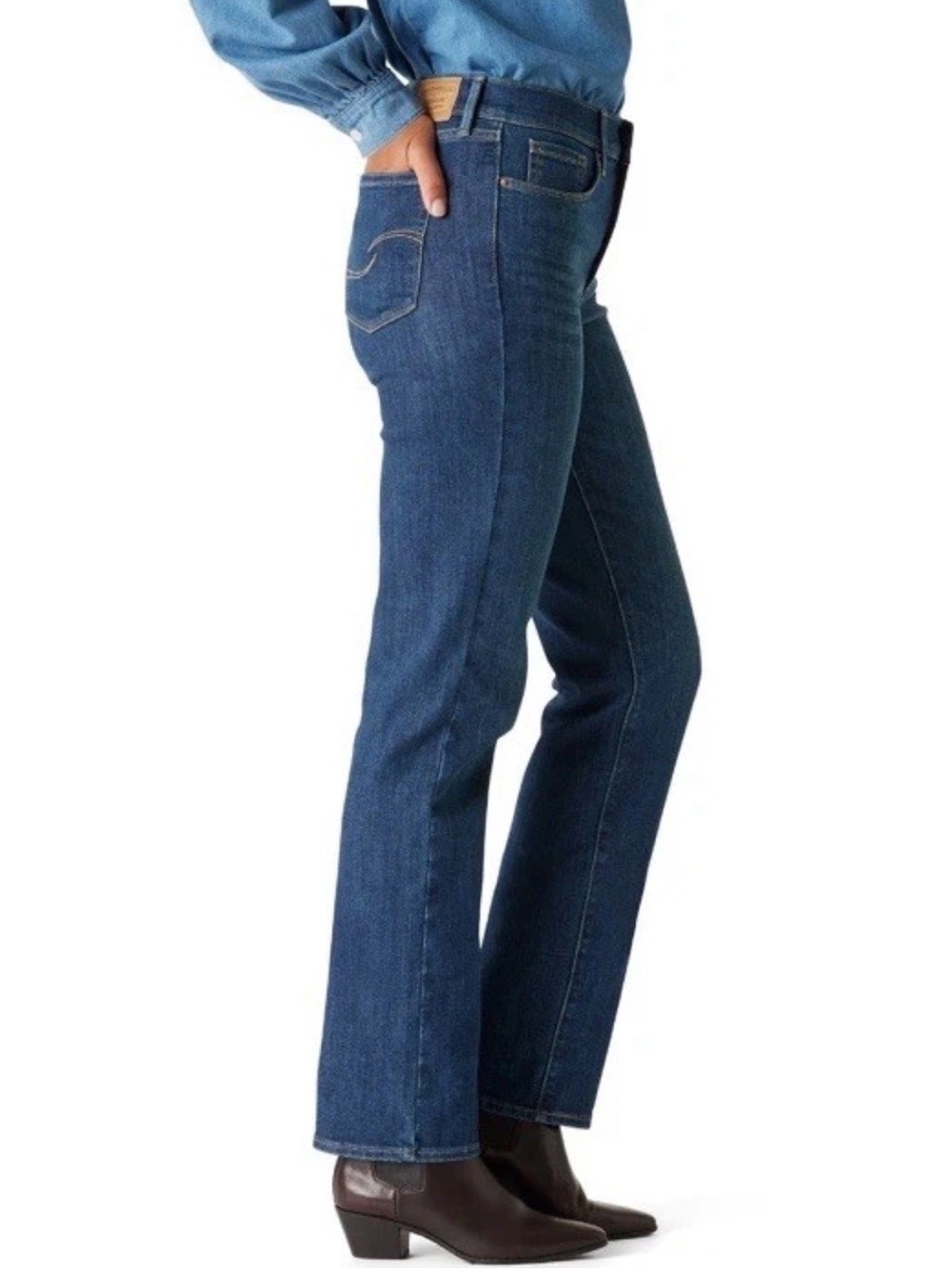 Levi's Women's Straight Leg Jeans in Dark Blue Wash NWT - Picture 3 of 11